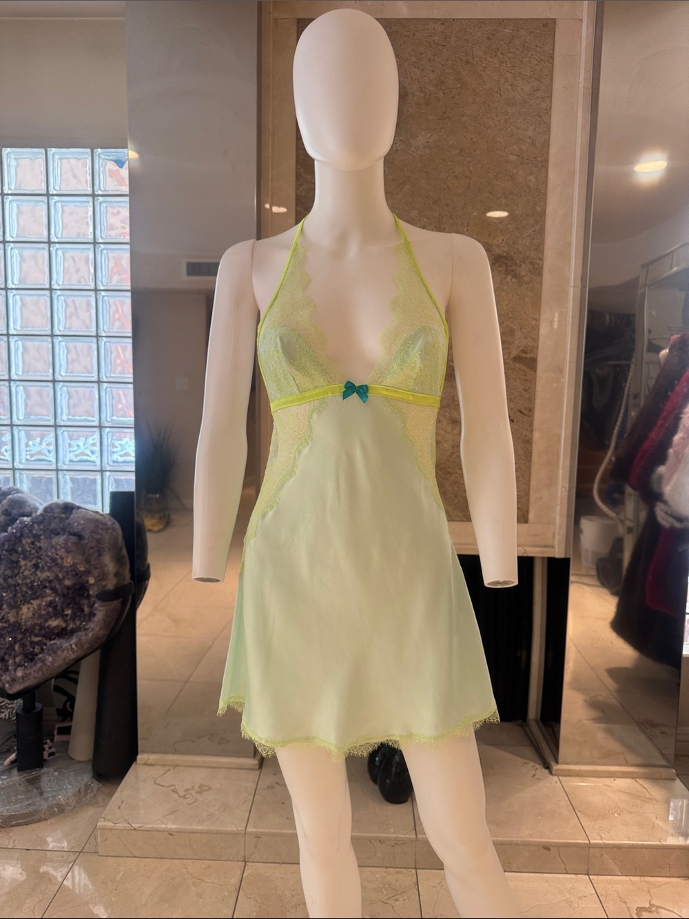 Victorias Secret Neon Lace Satin Deep V Slip